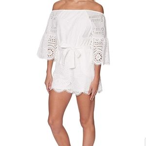 Sperry white eyelet off the shoulder romper
